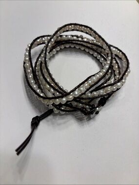 Victoria Emerson Pearl Multiwrap Bracelet with Dark Brown Cord